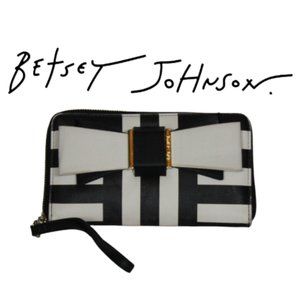 Betsey Johnson Black& White Striped Wristlet with Bow